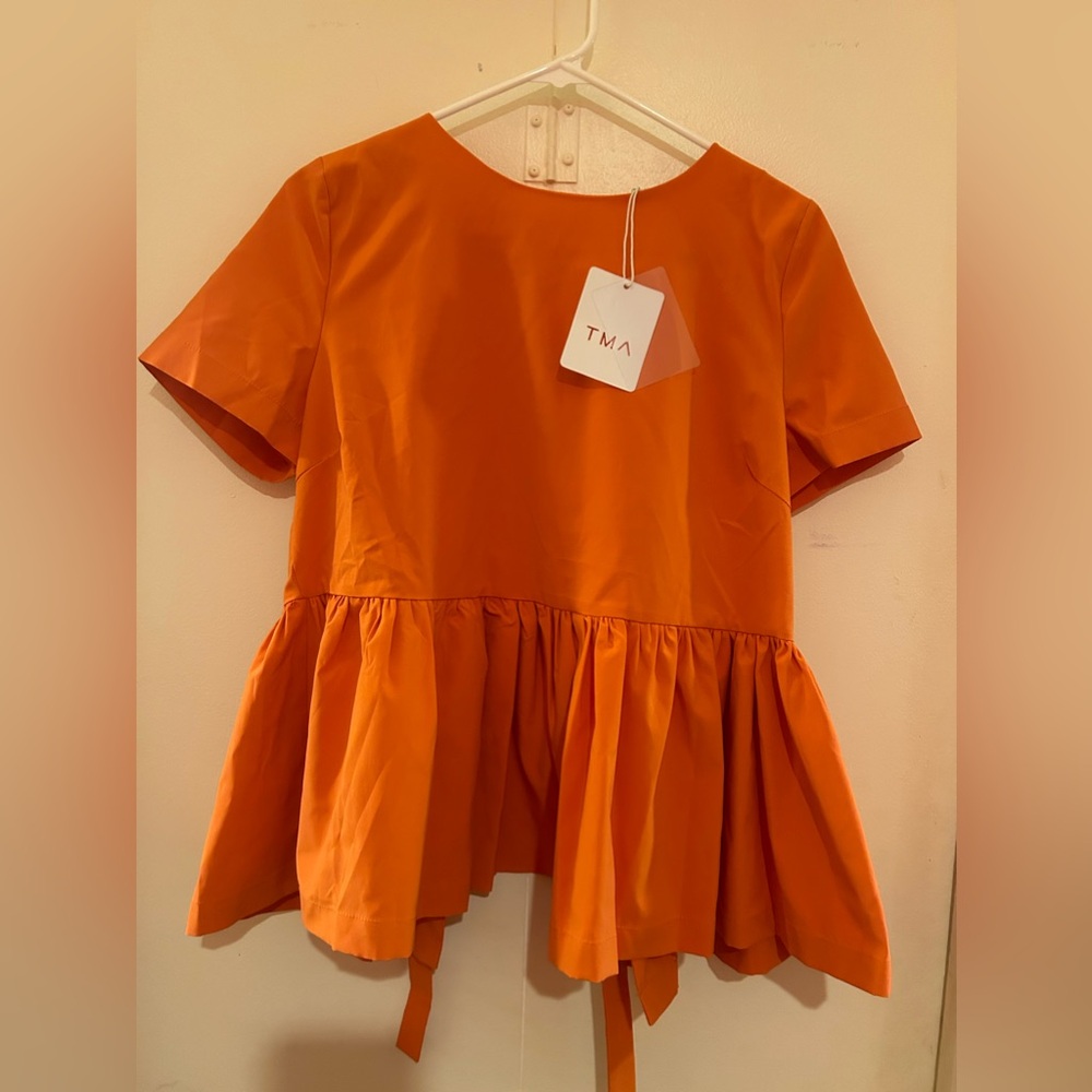 AMT coral tie back short sleeve blouse medium NWT